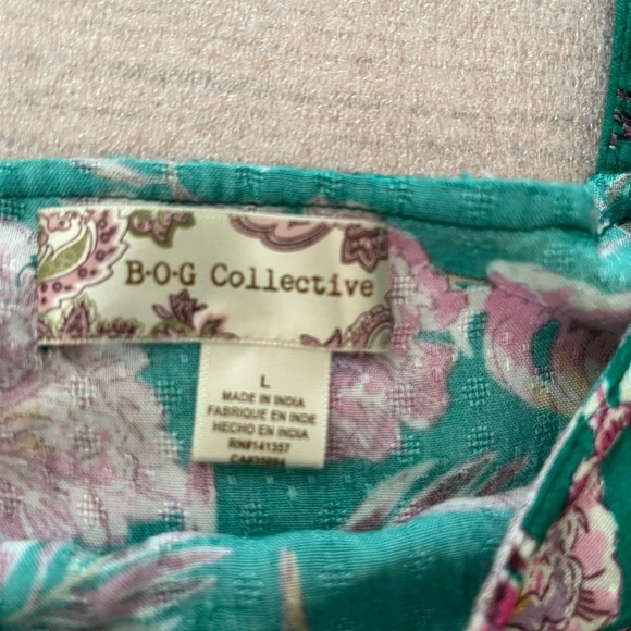 [L]Band Of Gypsie Collective Floral Green Women's Tiered Dress Squared Neck - Picture 4 of 7